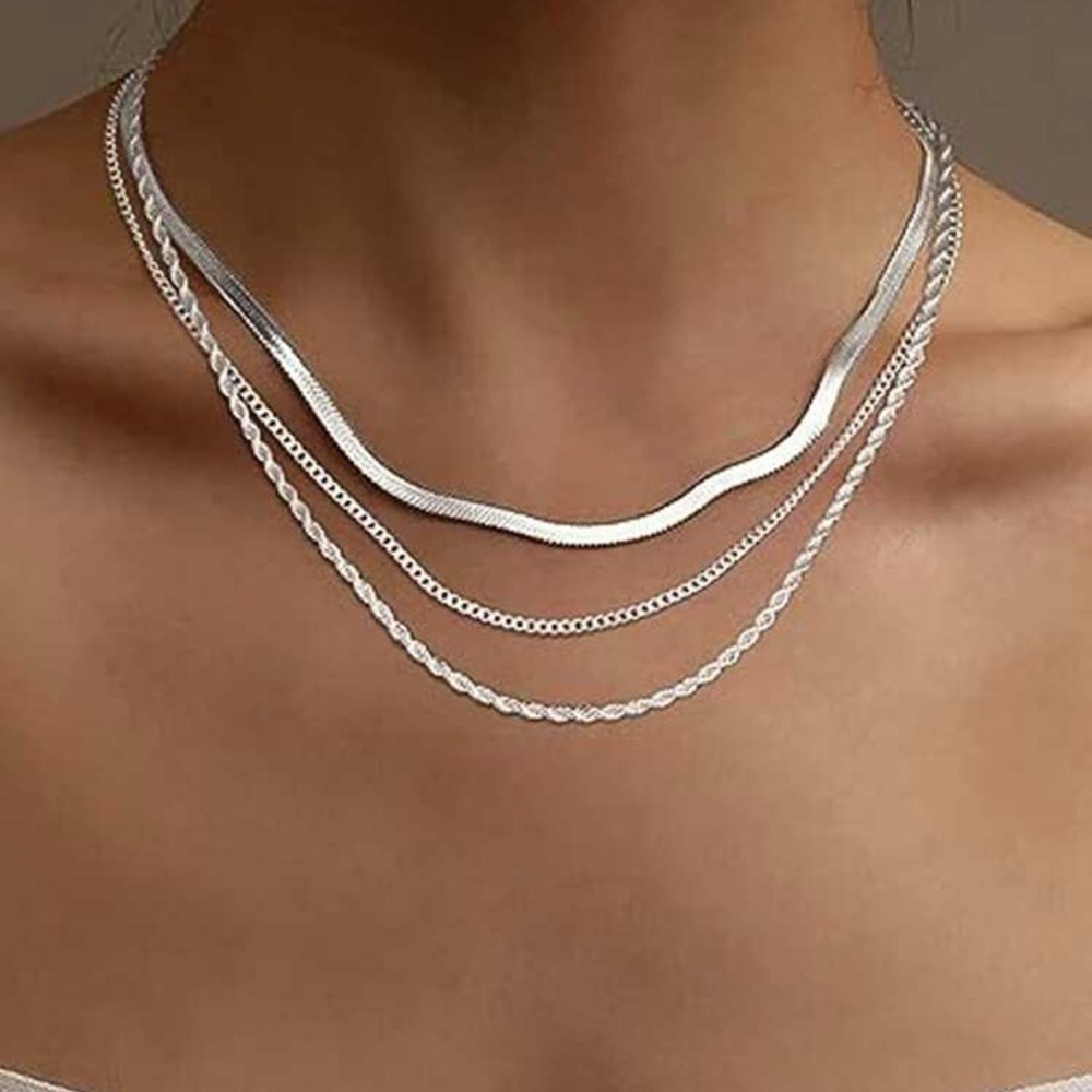 Silver Plated Stainless Steel 3pc Layered Necklace
